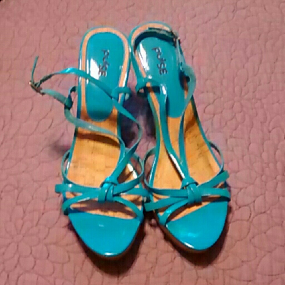 Aqua Blue Wedge Sandals